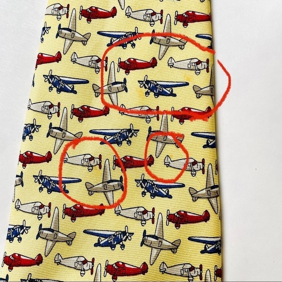 Vintage Rivety of Boston Cream Yellow Gibbon Aviation Plane Print 100% Silk Tie - Picture 5 of 7